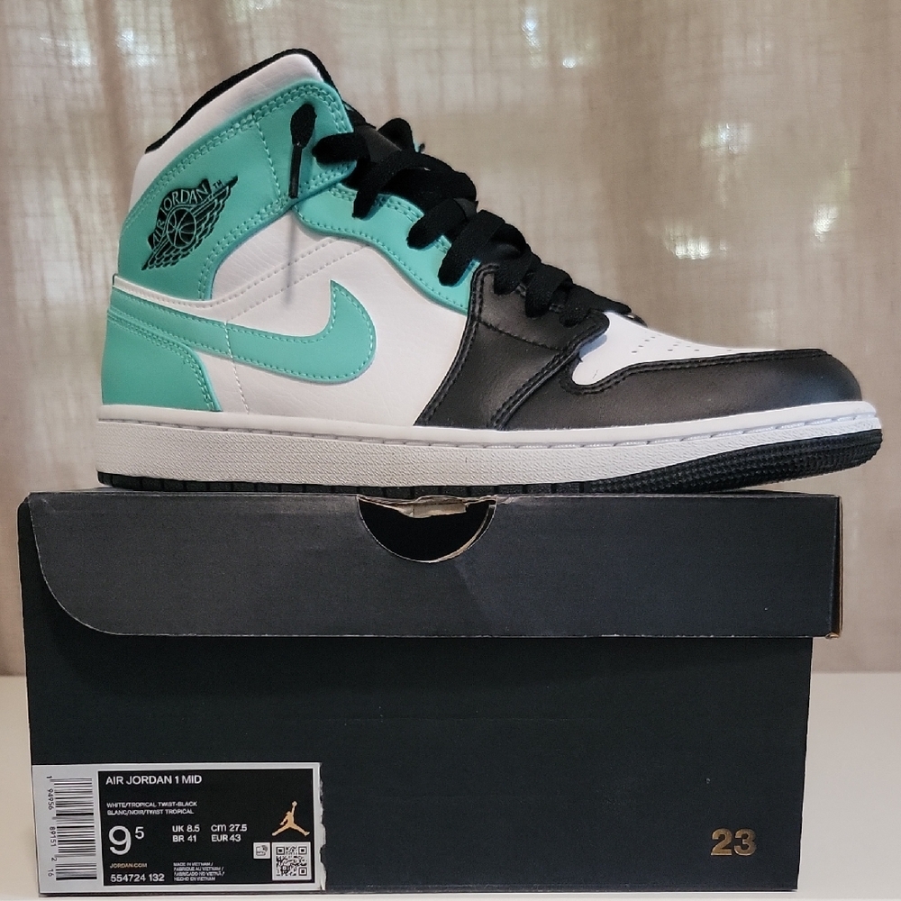 Air Jordan 1 Mid Sneakers - Tropical Twist Teal and Black